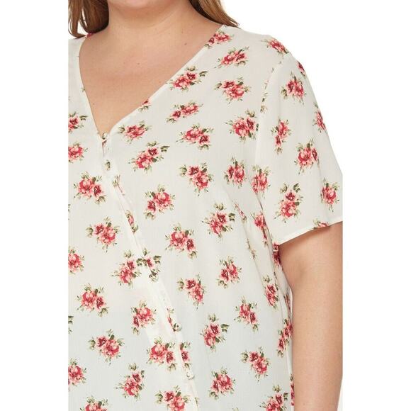 Pleione Blouse Womens Plus Size 3X Short Sleeve Floral Print Faux Wrap Neckline - Picture 3 of 12